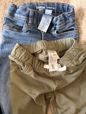 OshKosh B'gosh Boys Blue Denim and Olive Green Kids Pants Bundle